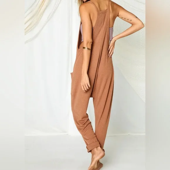 021-LAST ONE💜 NEW! BLUE BOHO CHIC FABULOUS Solid Harem Jumpsuit with Pockets - Picture 8 of 10